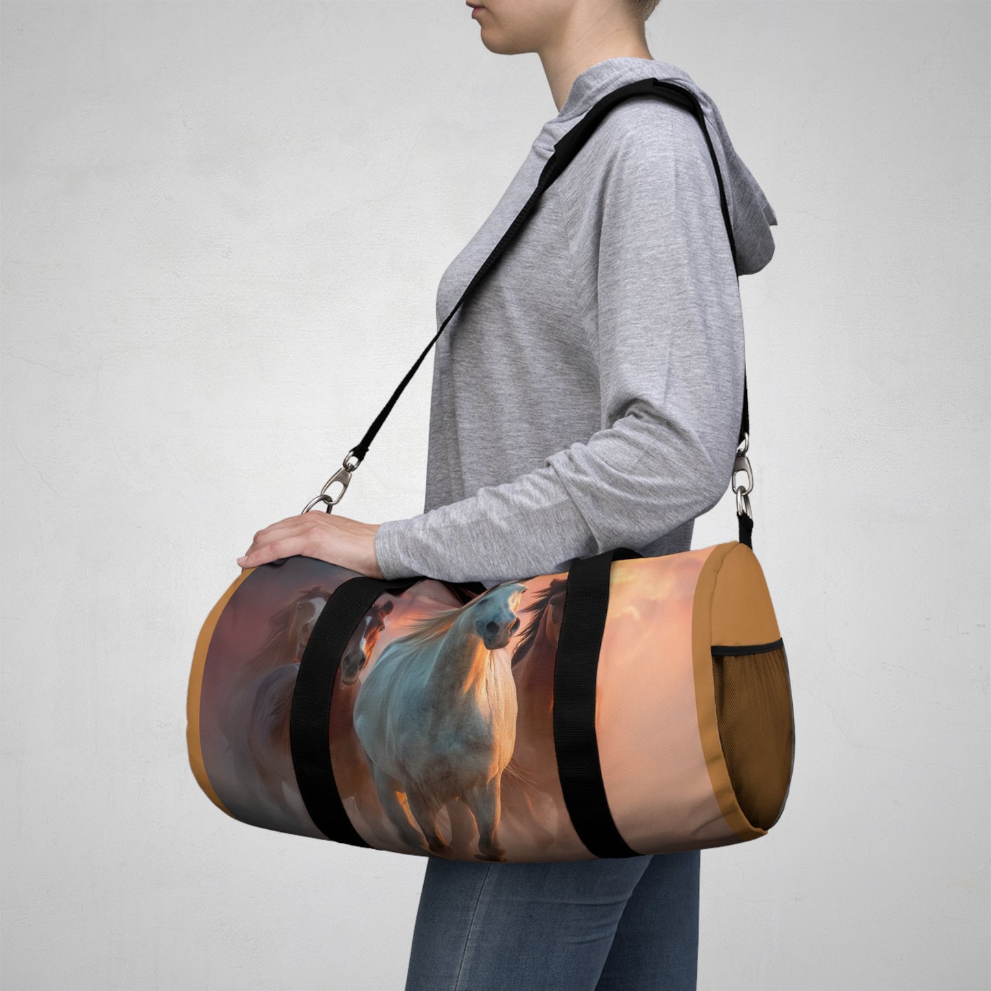 Running on Sunlight, Wild Horses Sunset Duffel Bag — Scenic Equestrian Travel Bag