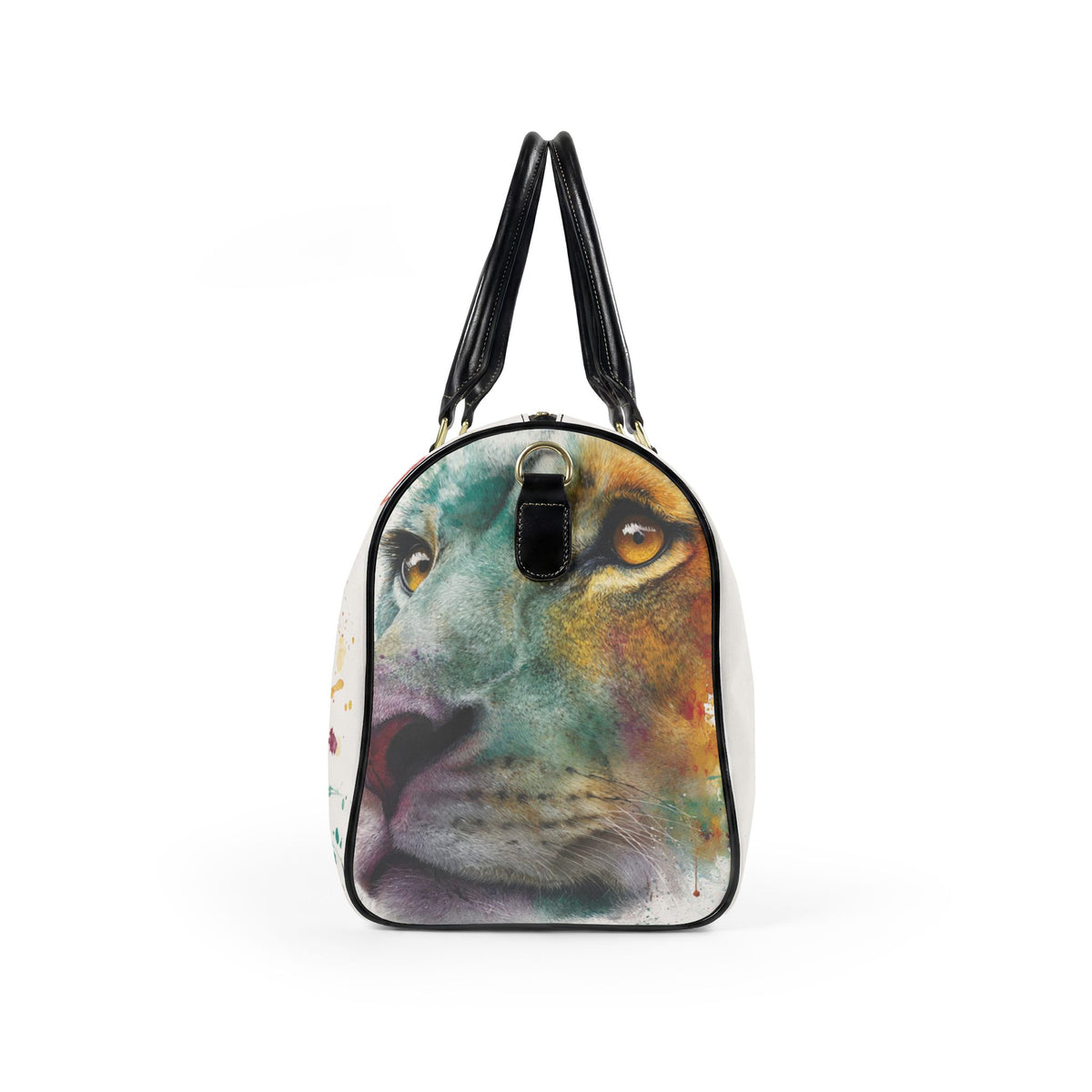 Soul of a Lion, Watercolor Lion Leather Travel Bag — Artistic Weekend Duffel