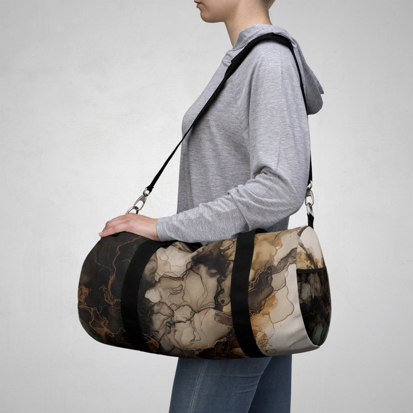 Earth Toned Watercolor, Marbled Smoke Duffel Bag – Abstract Brown Travel Gym Bag
