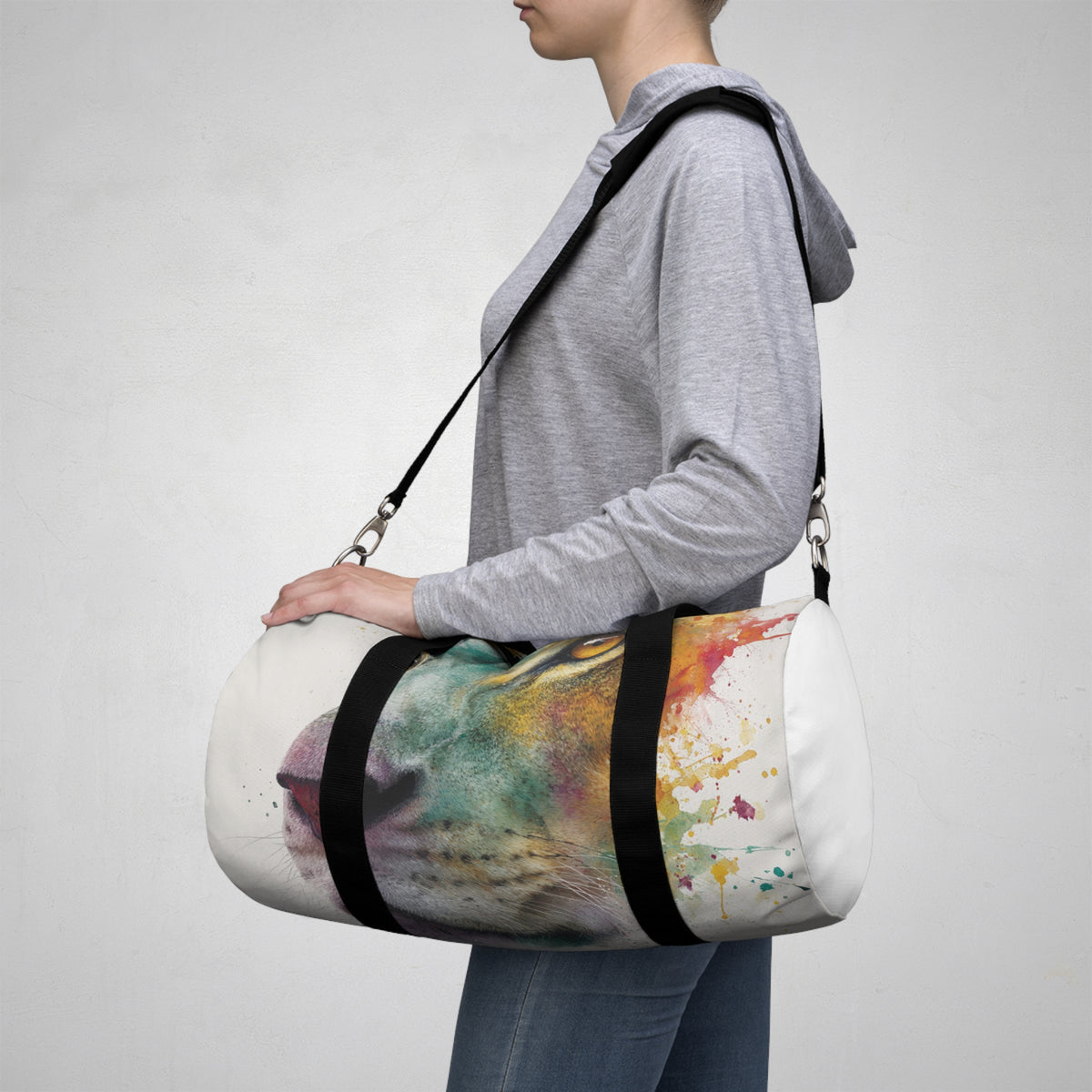 Soul of a Lion, Watercolor Lion Duffel Bag — Colorful Animal Print Travel Gym Bag