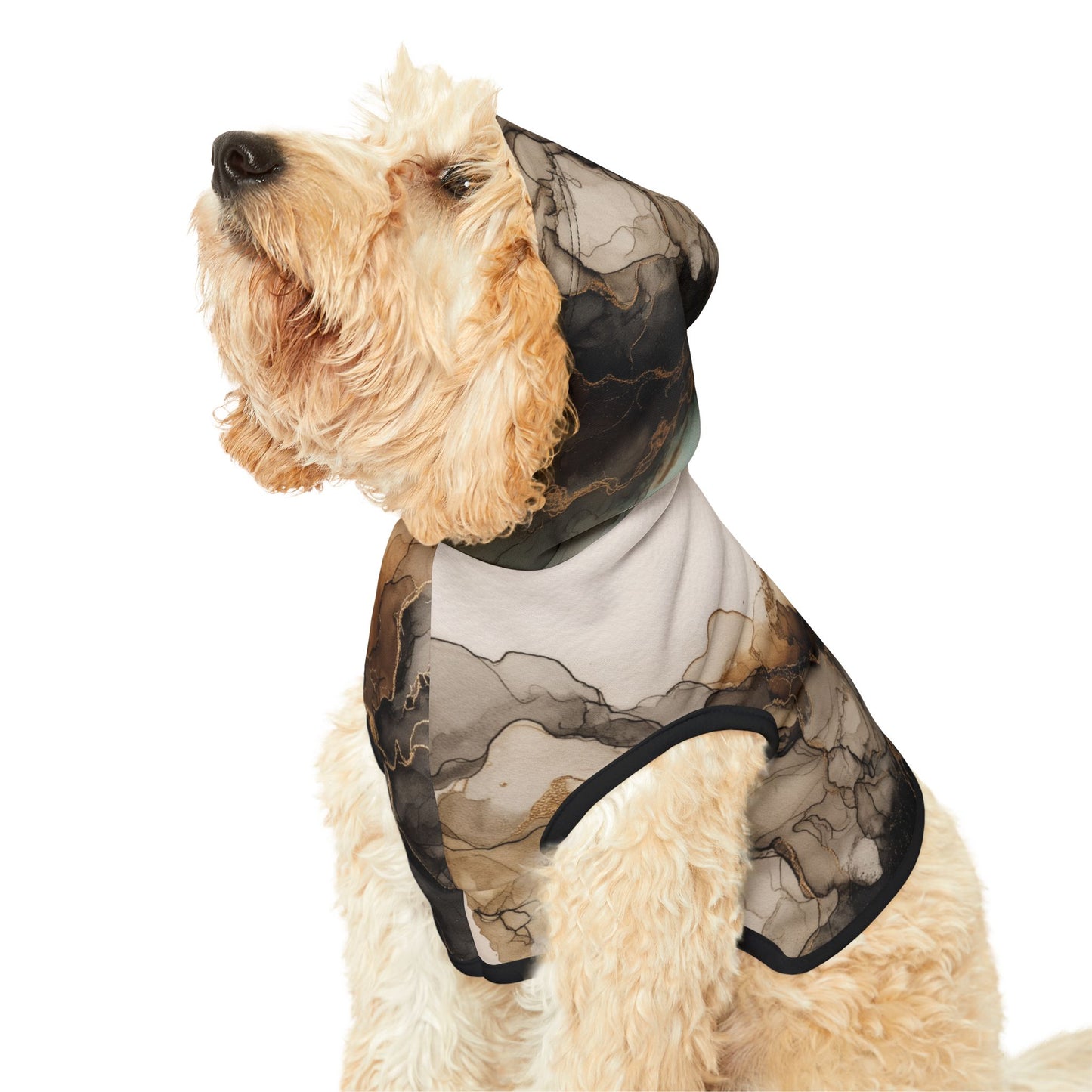 Earth Toned Watercolor, Abstract Marble Pet Hoodie — Cozy Brown & Black Ink Wash Dog/Cat Hoodie