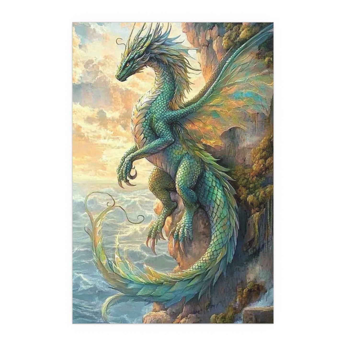Sunset Watcher, Silk Poster | Fantasy Decor, Wall Art, Home Decor, Dragon Lover Gift, Boho Wall Hanging