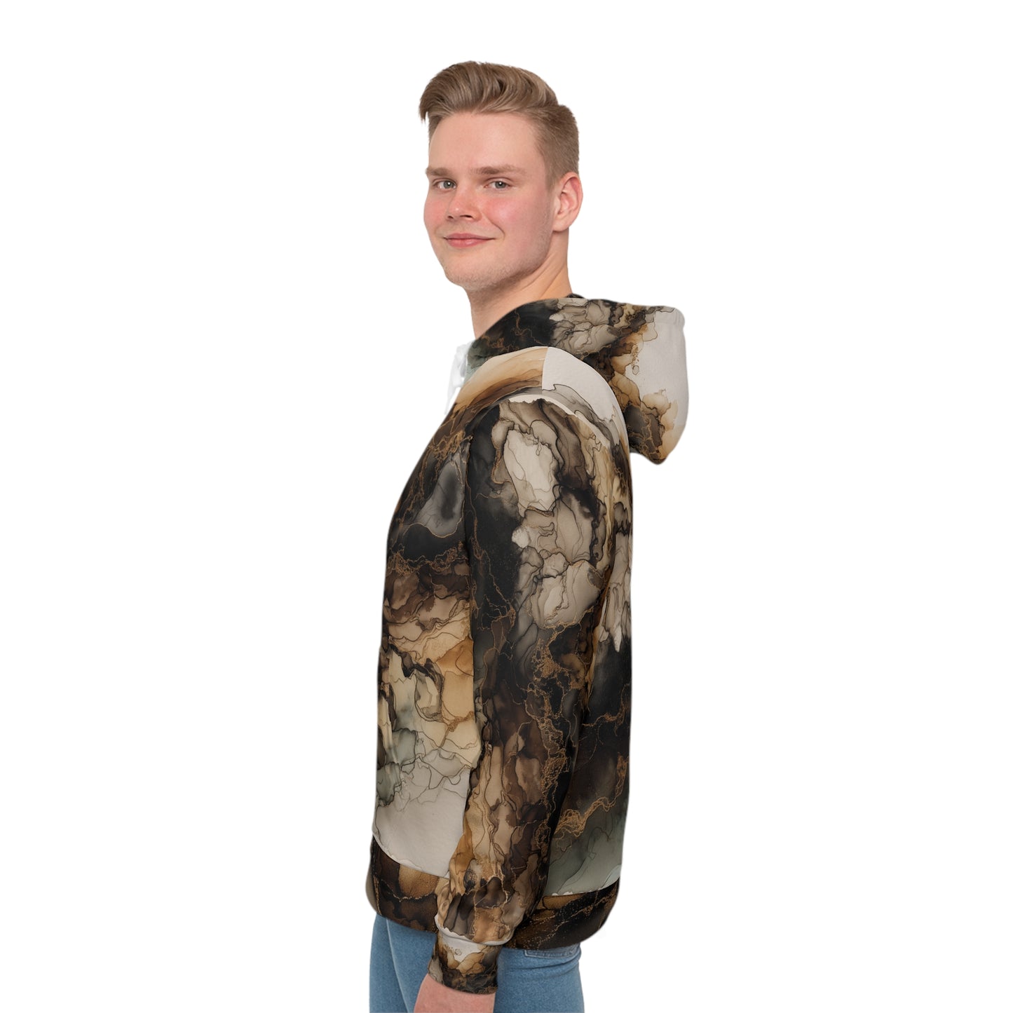 Earth Toned Watercolor, Marbled Ink Art Hoodie — Earth Tone Abstract All-Over Print