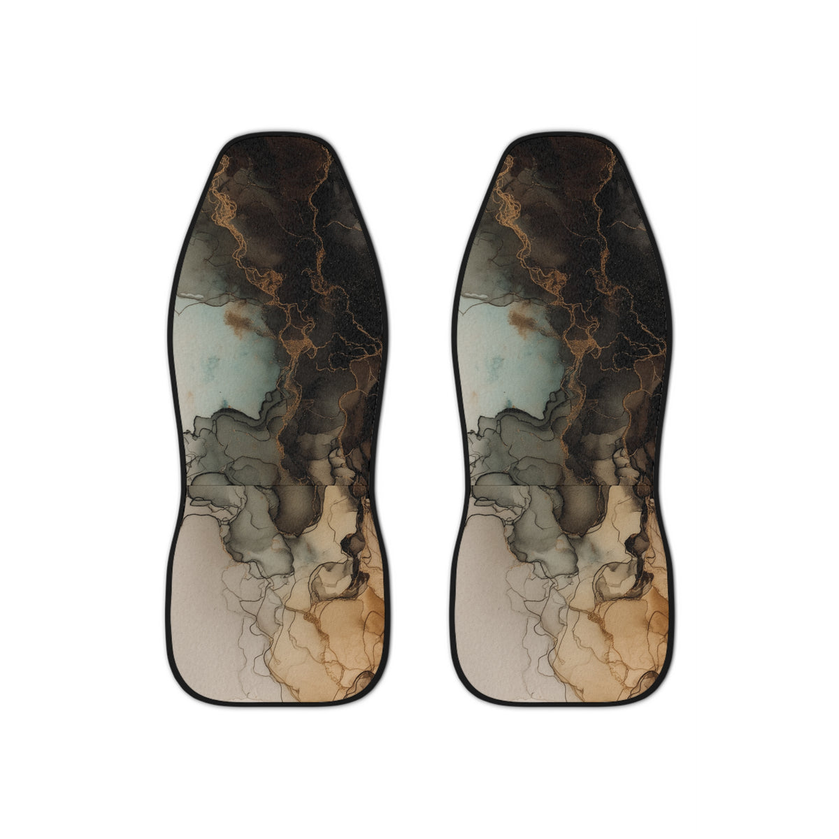 Earth Toned Watercolor, Car Seat Covers — Marble Ink Abstract Design, Neutral Brown & Teal Automotive Seat Protector