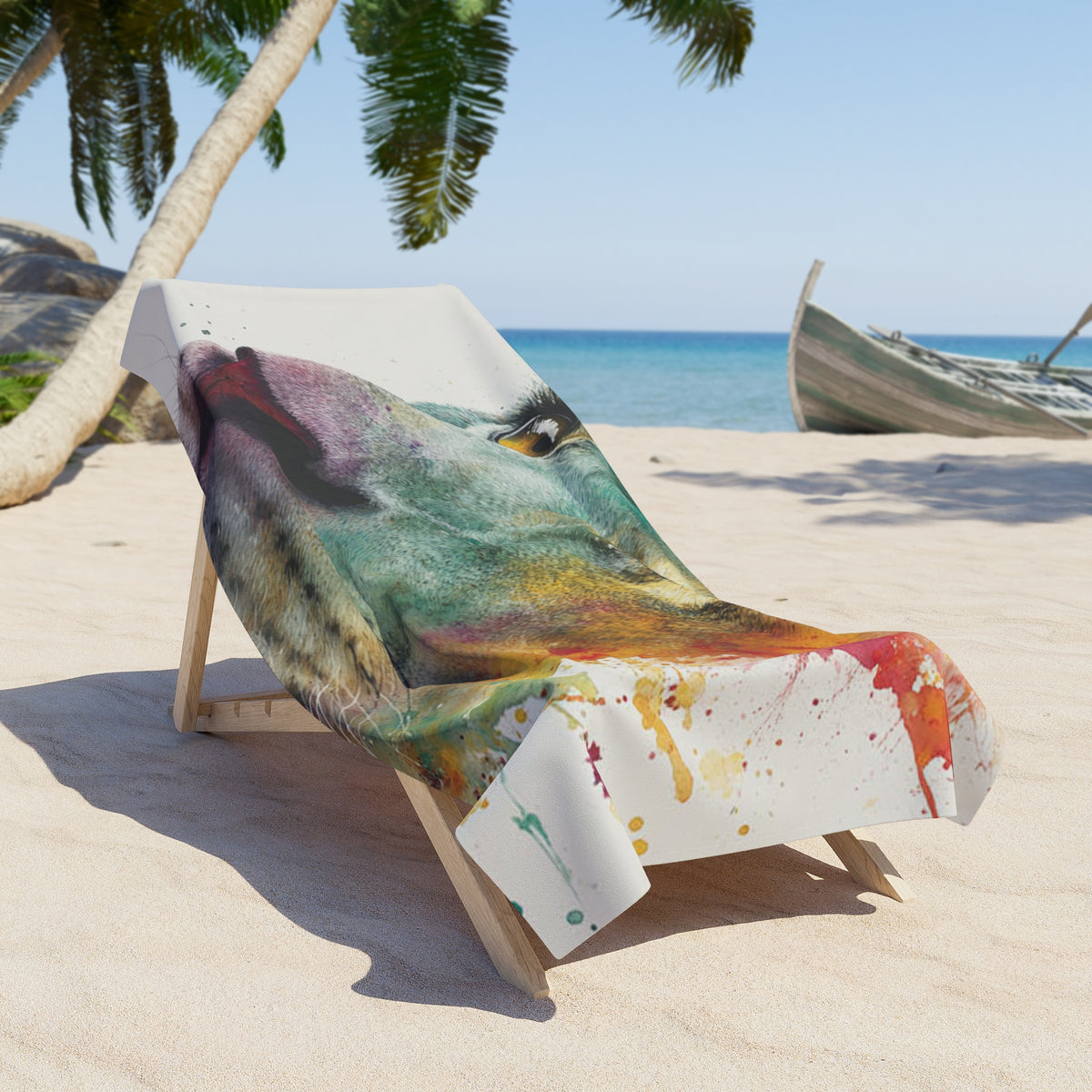 Soul of a Lion, Lion Portrait Beach Towel — Colorful Watercolor Safari Print