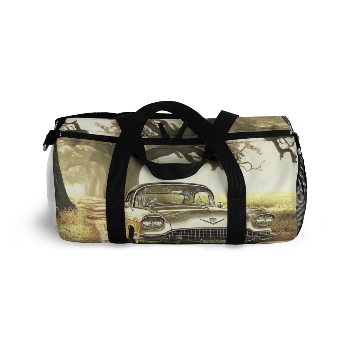 Vintage Golden Cadillac Car Duffel Bag — Retro Roadtrip Travel Gear