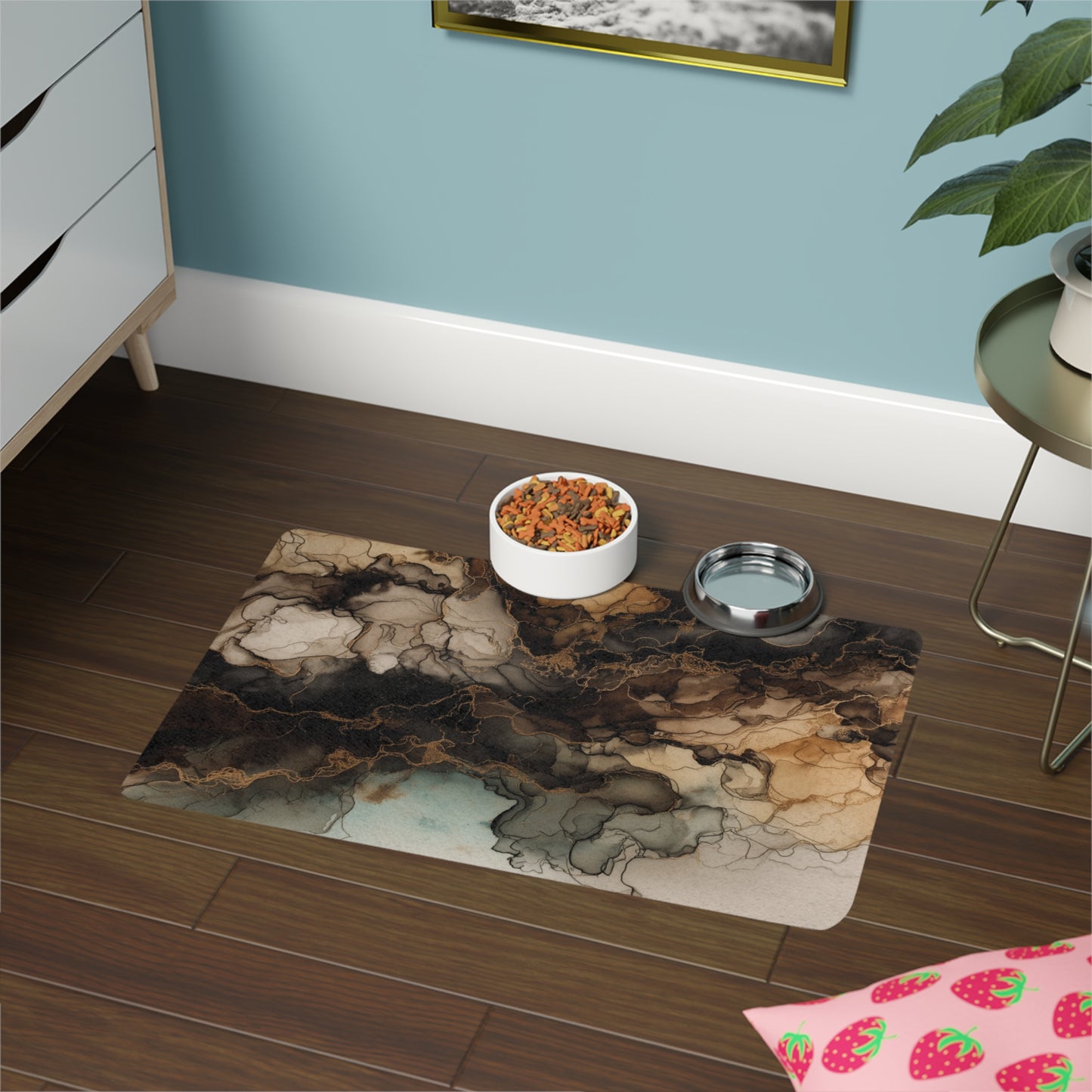 Earth Toned Watercolor, Marbled Earthtone Pet Food Mat (12x18) - Water-Resistant Feeding Placemat