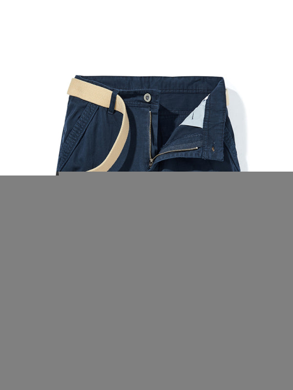 Men's Solid Color Casual Multi-Pocket Cargo Shorts(Without Belt)