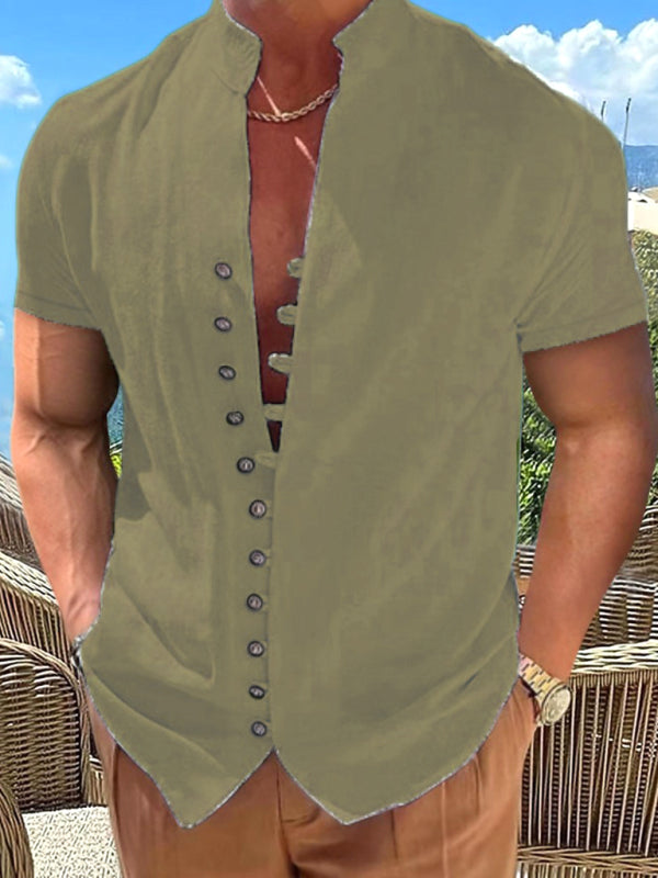 Men’s Vintage Stand Collar Button Shirt, 6 Colors