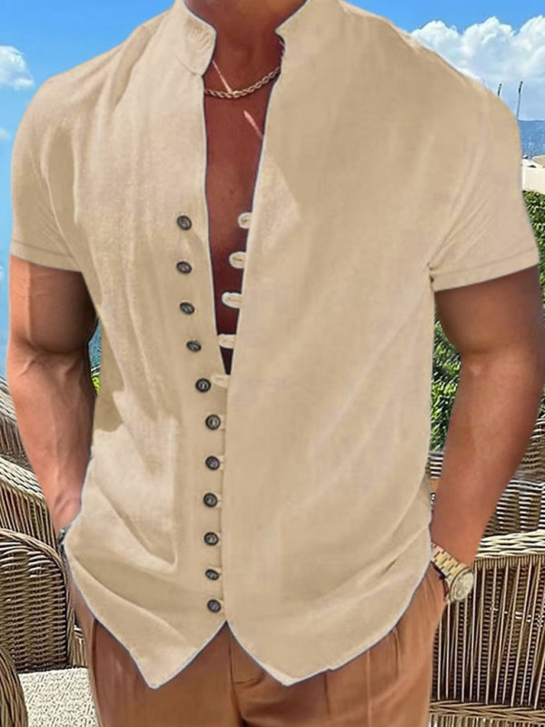 Men’s Vintage Stand Collar Button Shirt, 6 Colors