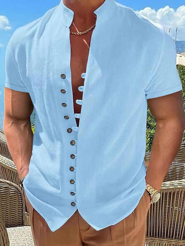 Men’s Vintage Stand Collar Button Shirt, 6 Colors