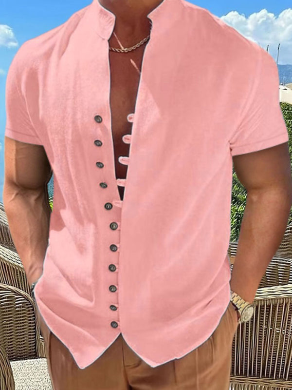 Men’s Vintage Stand Collar Button Shirt, 6 Colors