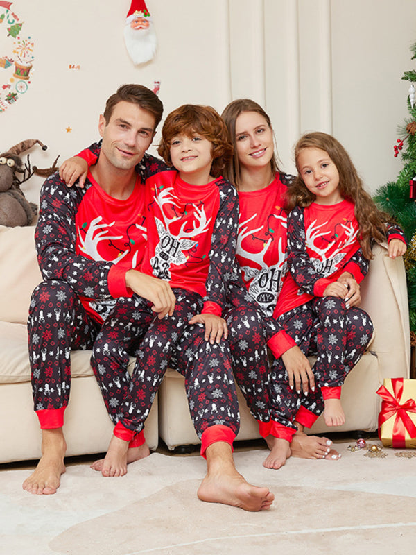 Family Christmas Pajama Set, Cartoon Letter Print, Red
