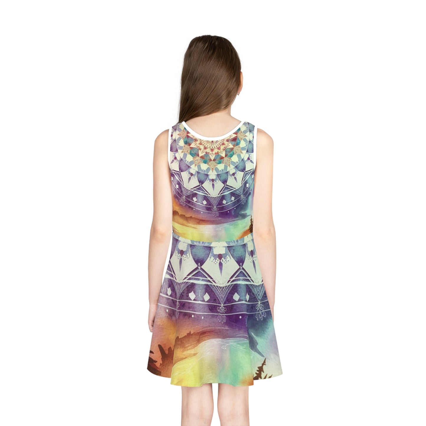 Geometric Pastel Rainbow, Girls' Sleeveless Sundress (AOP)