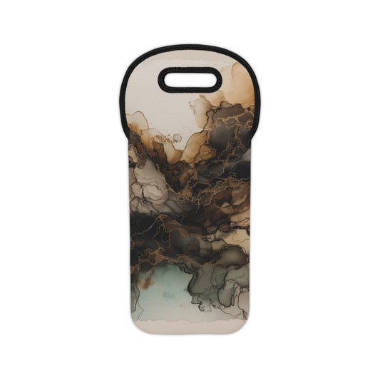 Earth toned Watercolor- Marble Ink Wine Tote Bag — Abstract Neutral Wine Carrier