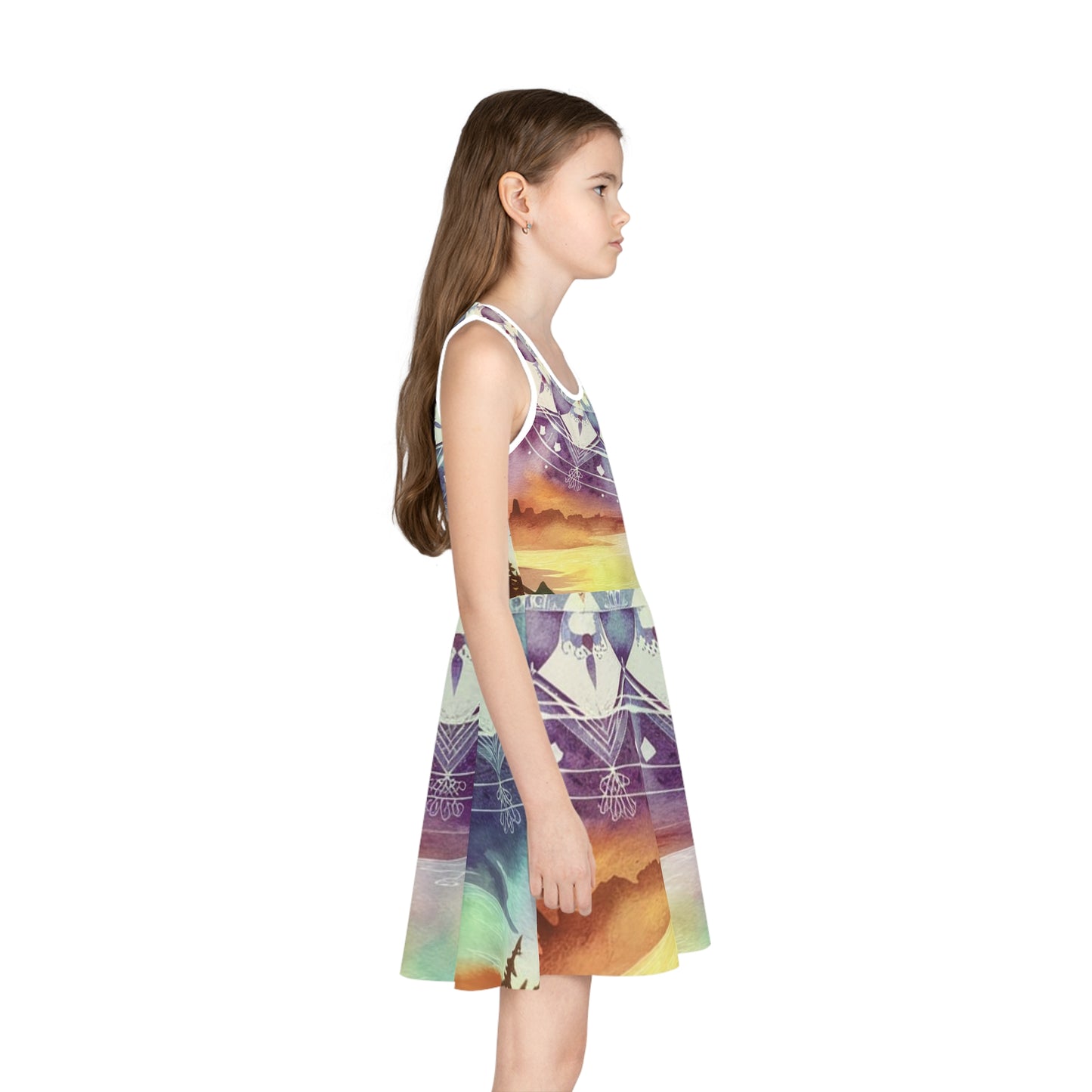 Geometric Pastel Rainbow, Girls' Sleeveless Sundress (AOP)