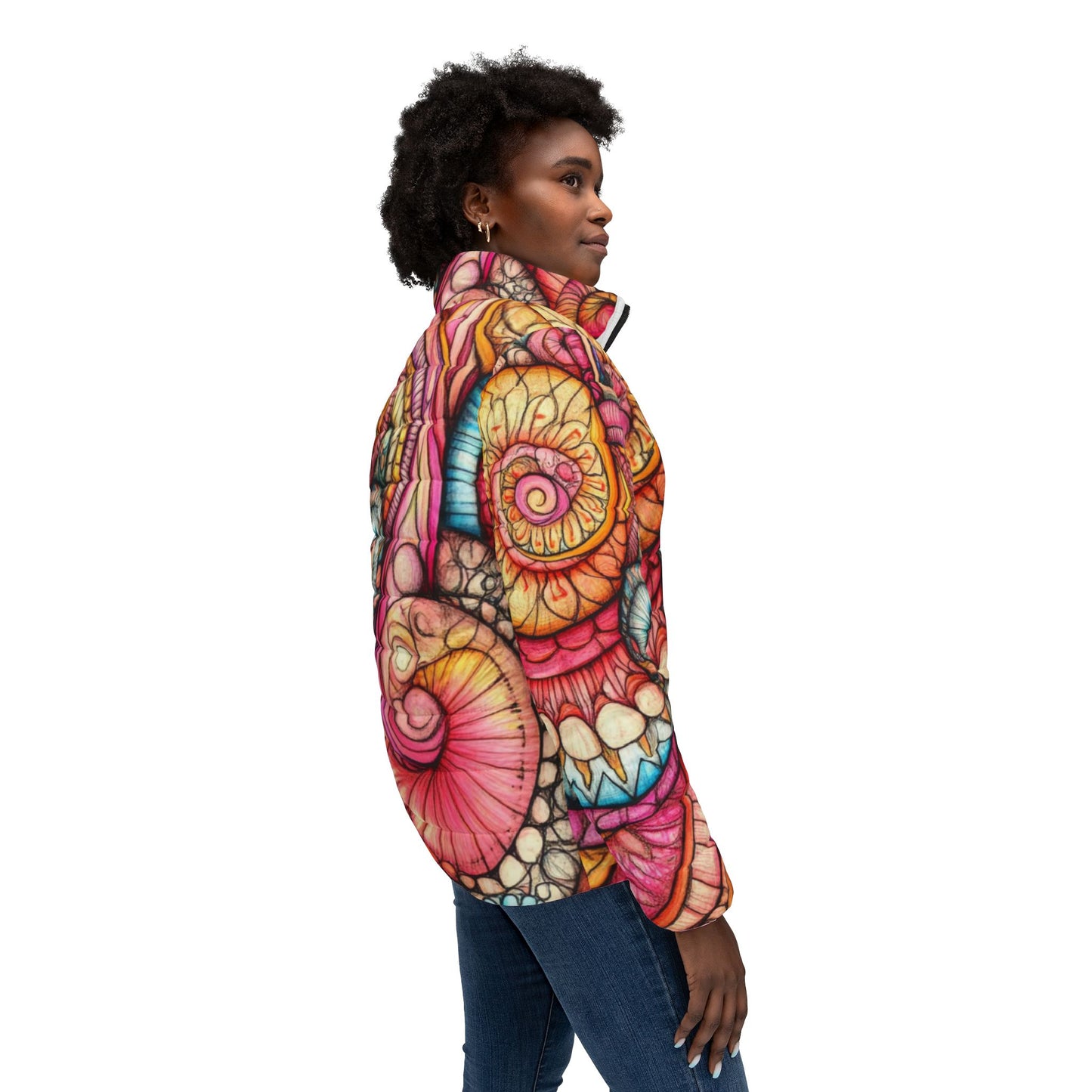 Abstract Seashell, Women’s Puffer Jacket (AOP)