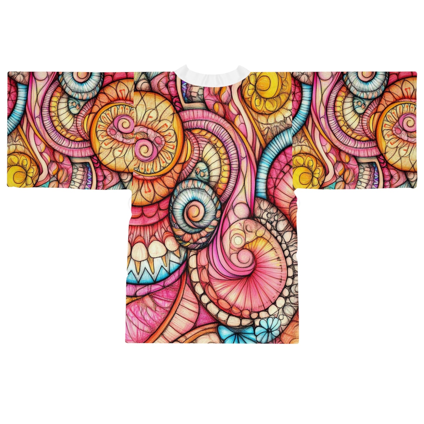 Abstract Seashell, Long Sleeve Kimono Robe (AOP)