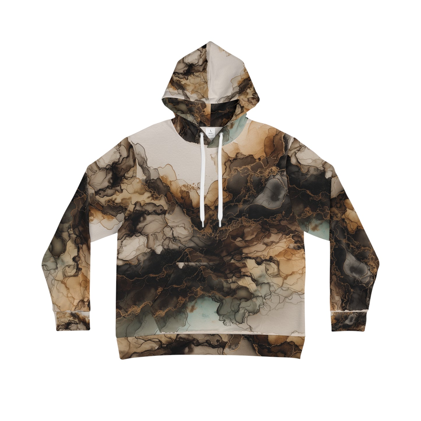 Earth Toned Watercolor, Marbled Ink Art Hoodie — Earth Tone Abstract All-Over Print