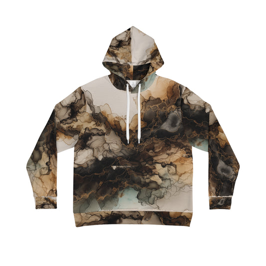 Earth Toned Watercolor, Marbled Ink Art Hoodie — Earth Tone Abstract All-Over Print