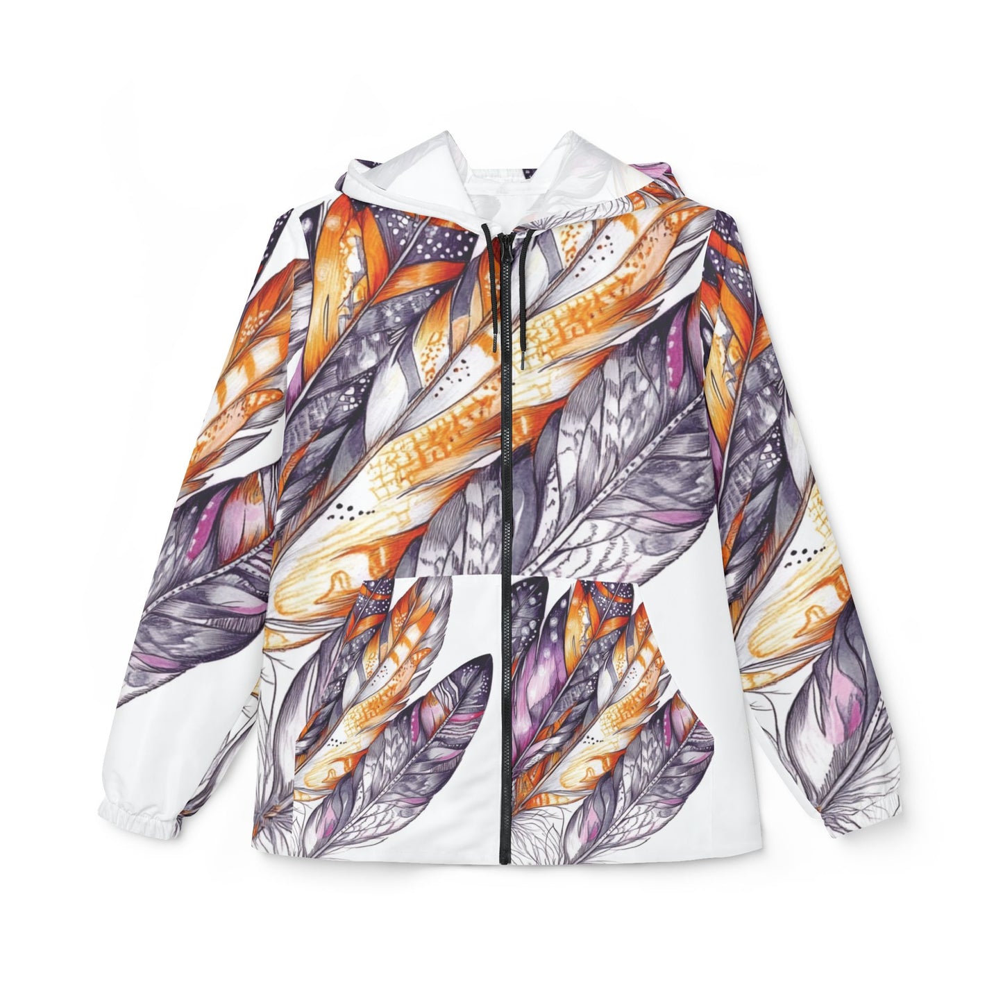 White Feathers, Unisex Windbreaker Jacket (AOP)