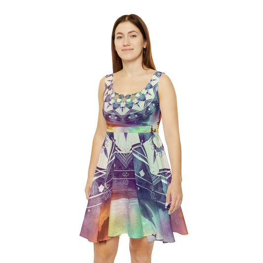 Geometric Pastel Rainbow, Women's Skater Dress (AOP)