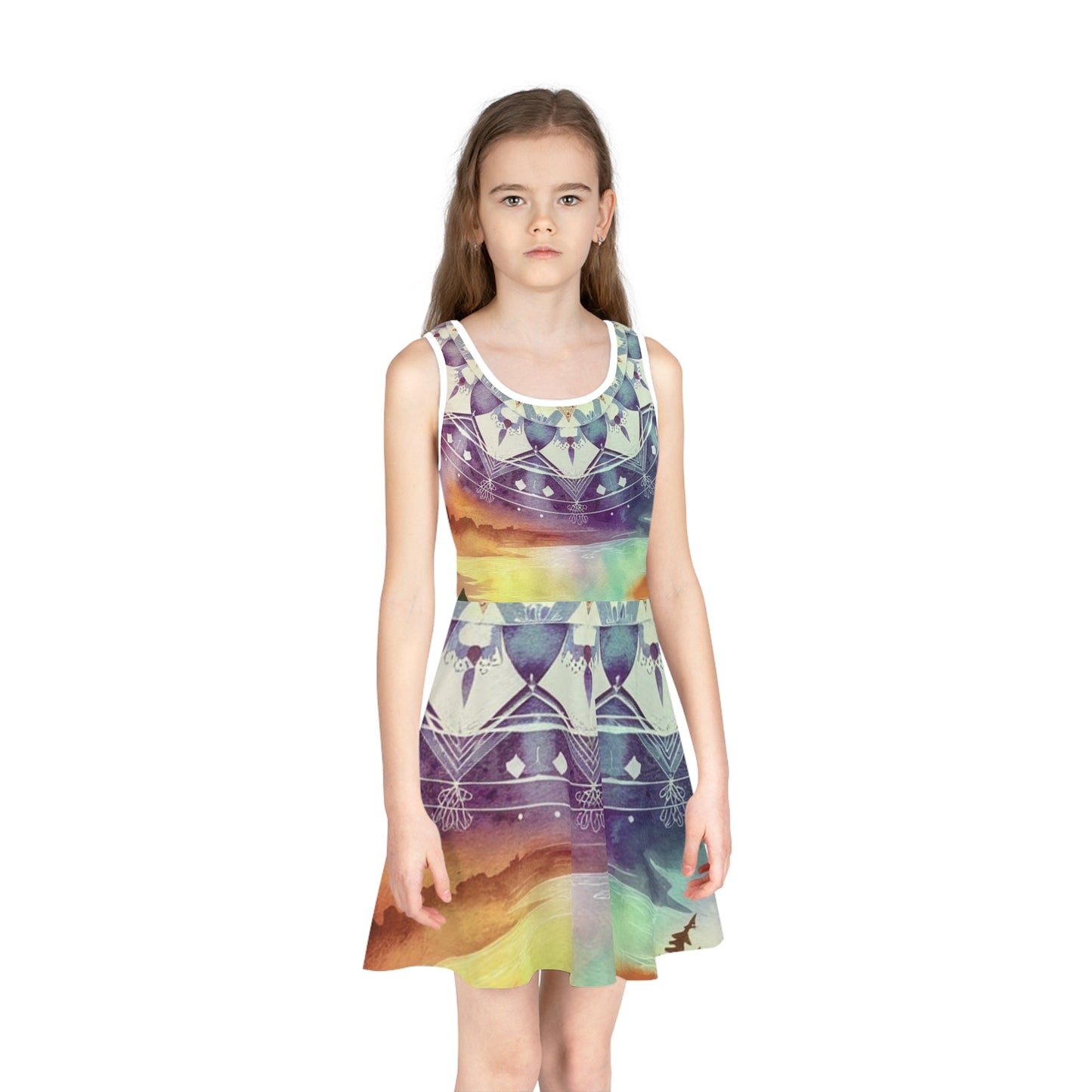 Geometric Pastel Rainbow, Girls' Sleeveless Sundress (AOP)