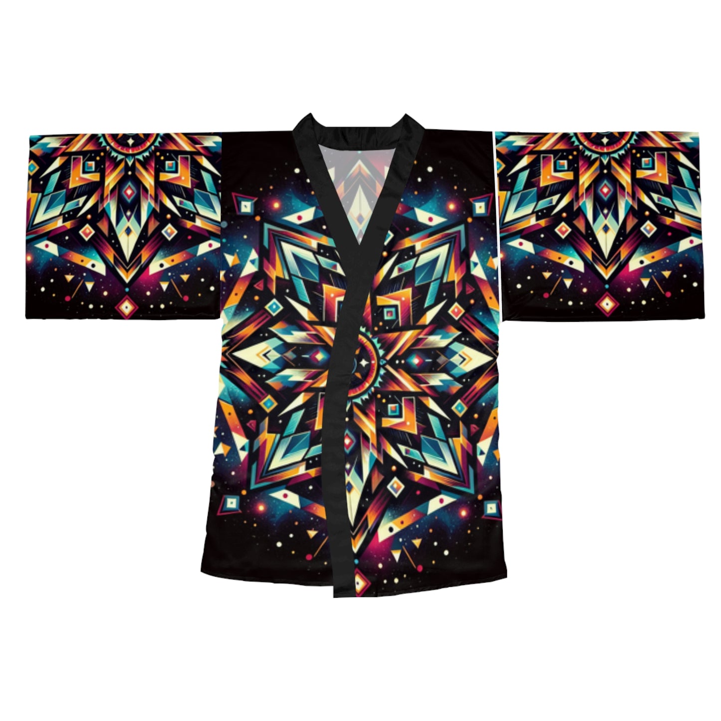 Geometric Tribal, Long Sleeve Kimono Robe (AOP)