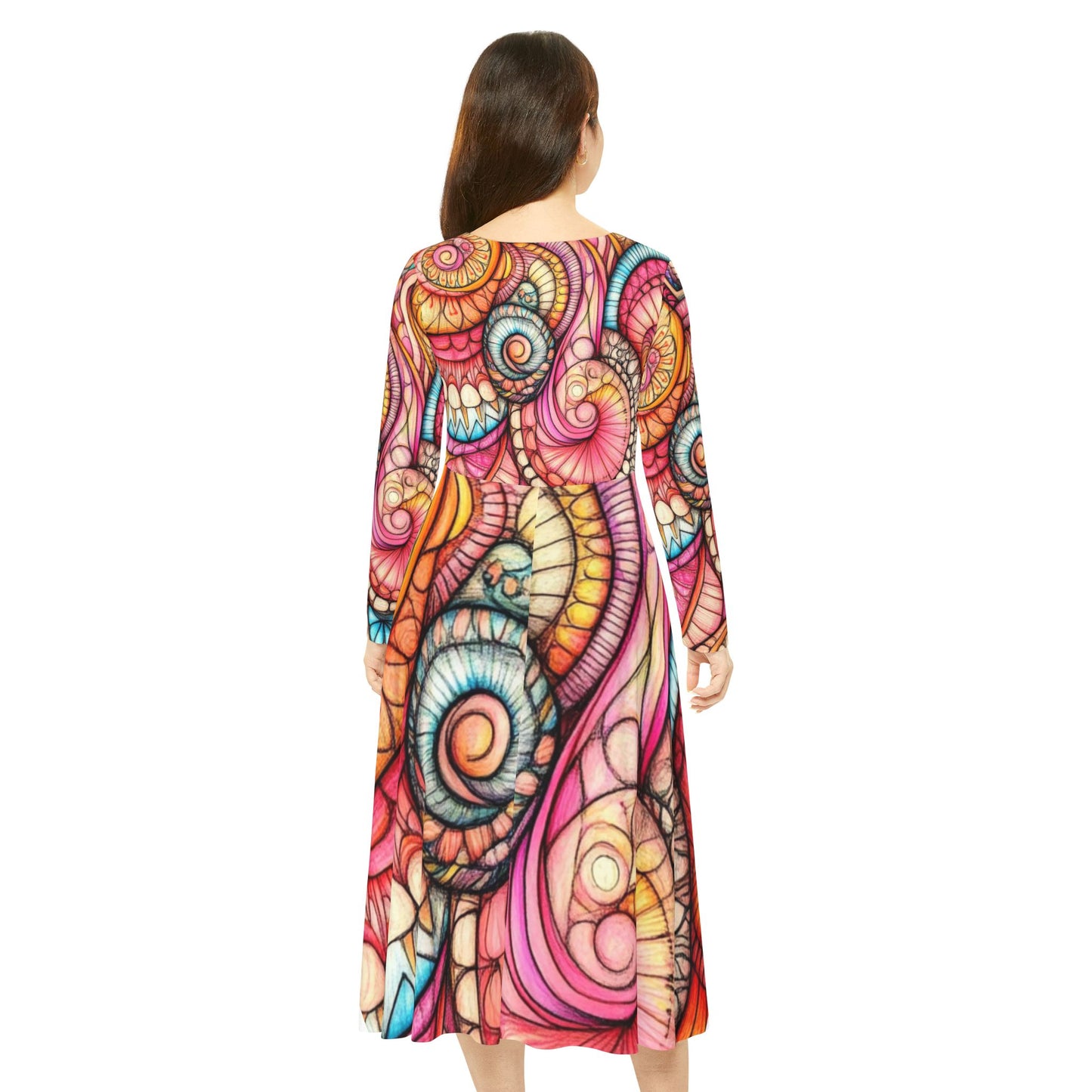 Abstract Seashell, Women's Long Sleeve Dance Dress (AOP)