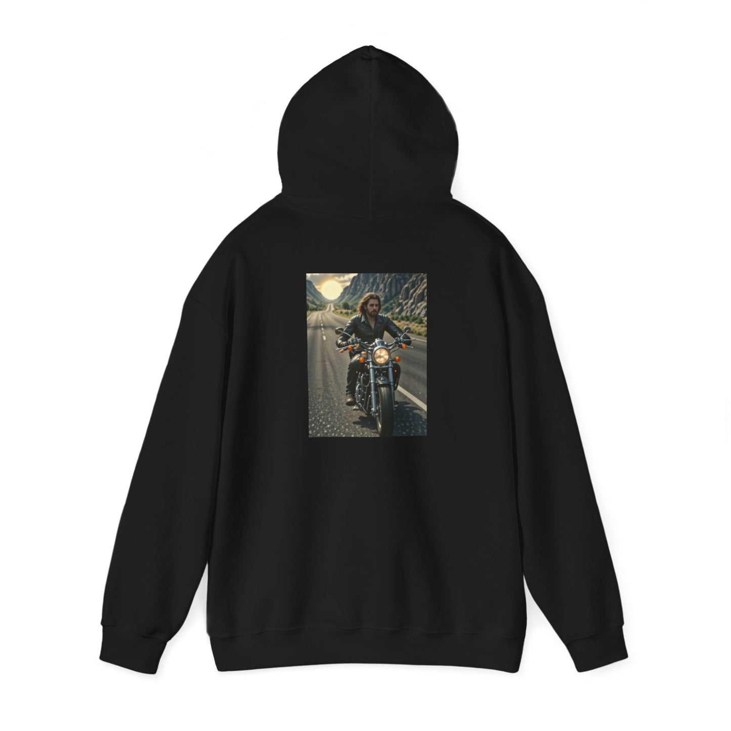 Sun Glow, Motorcycle, Unisex Heavy Blend™ Hooded Sweatshirt, AI Assisted Design