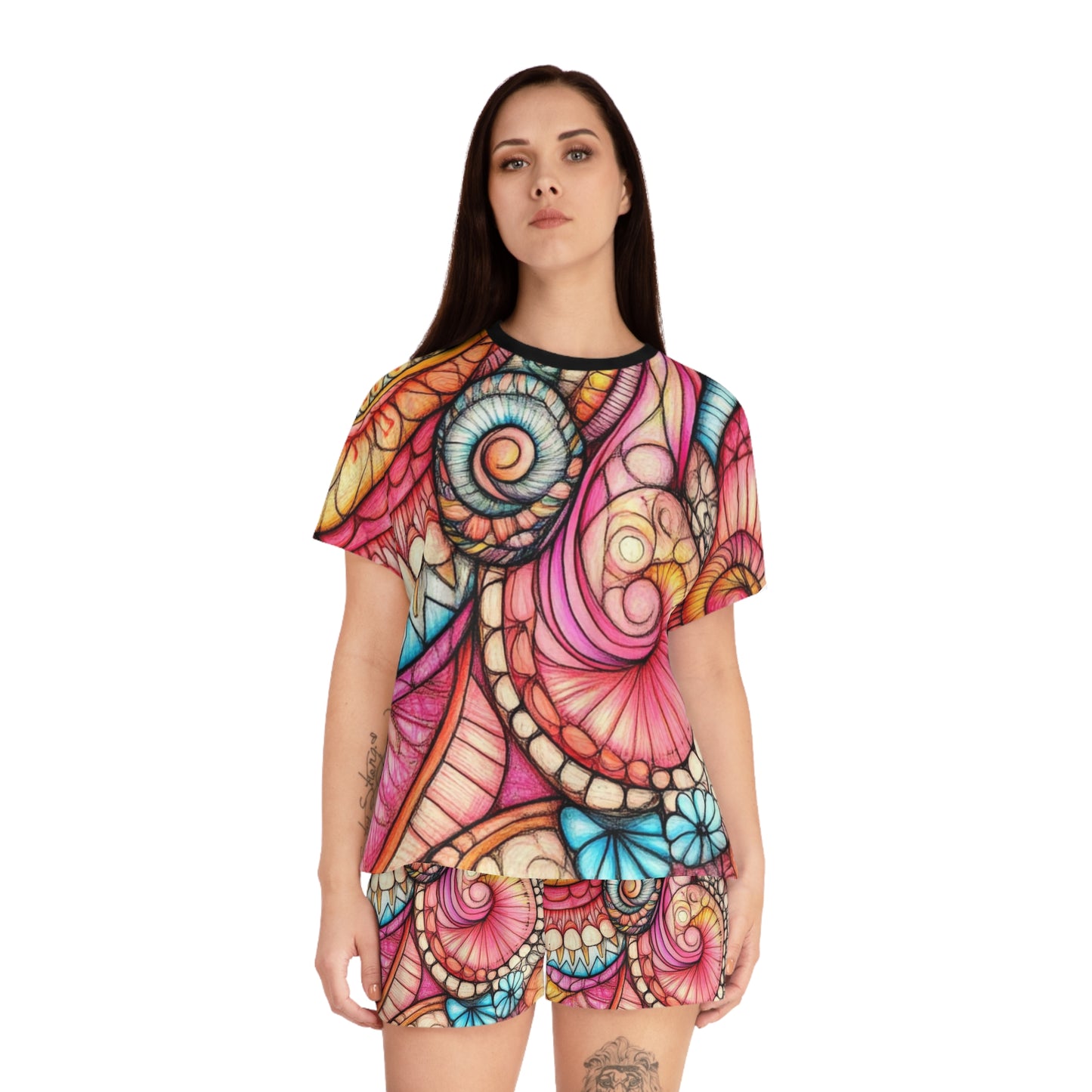 Abstract Seashell, Women's Short Pajama Set (AOP)