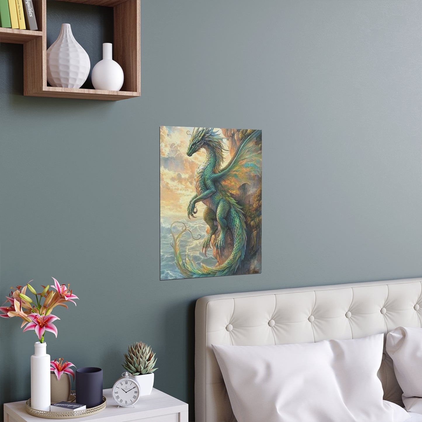 Sunset Watcher, Silk Poster | Fantasy Decor, Wall Art, Home Decor, Dragon Lover Gift, Boho Wall Hanging