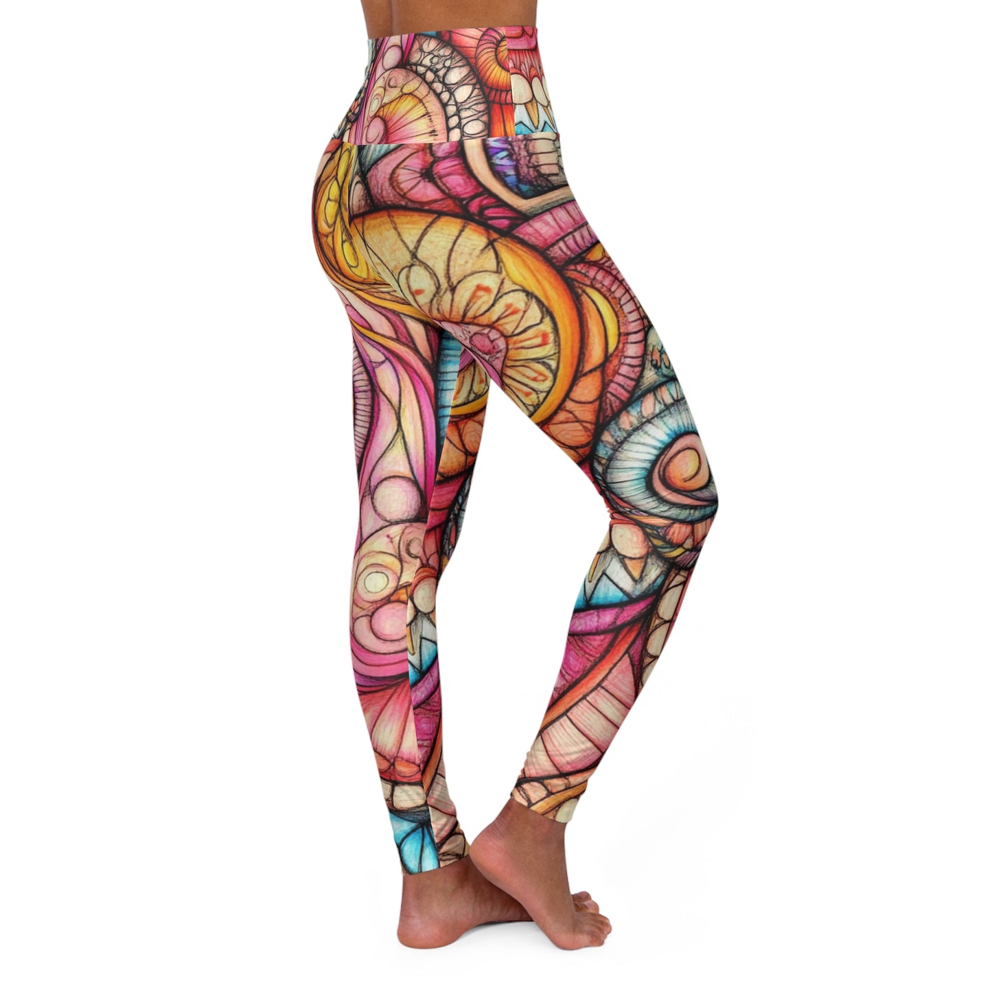 Abstract Seashell, High Waisted Yoga Leggings (AOP)