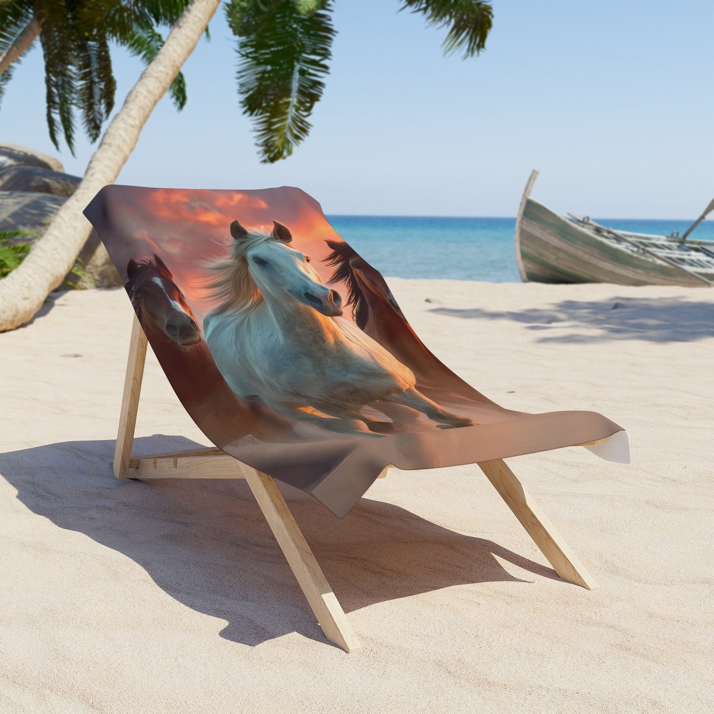 Running on Sunlight, Running Horses Beach Towel — Sunset Wild Horse Print