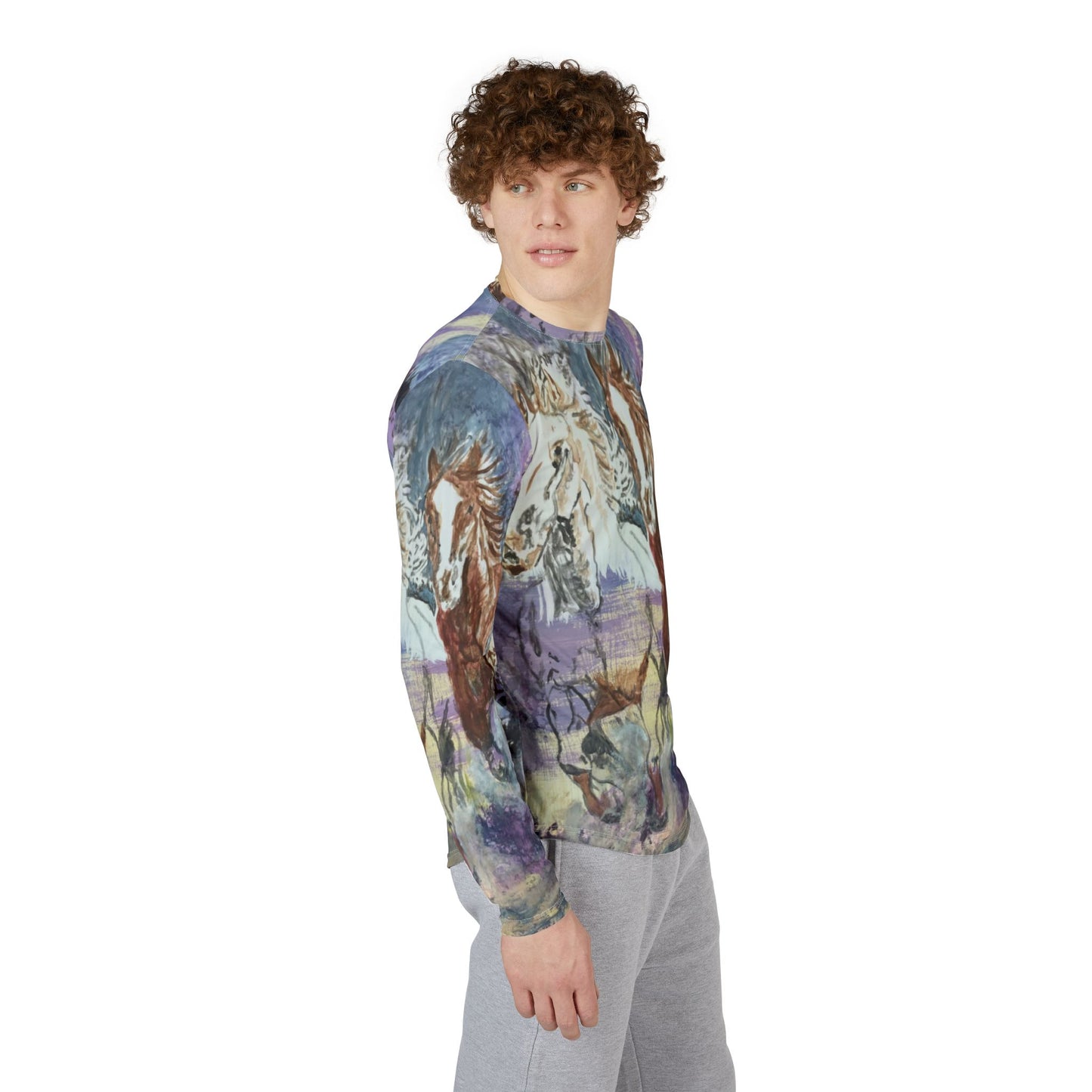 "Free as the Breeze" Men's UV Protection Long Sleeve Shirt, Stylish Outdoor Apparel, Gift for Horse Lovers, Sun Protection Top
