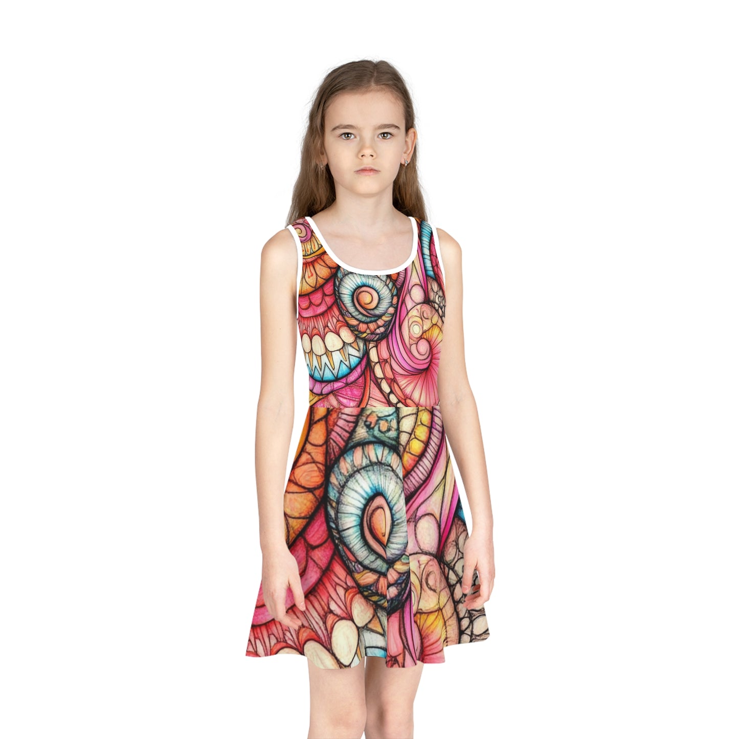 Abstract Seashell, Girls' Sleeveless Sundress (AOP)