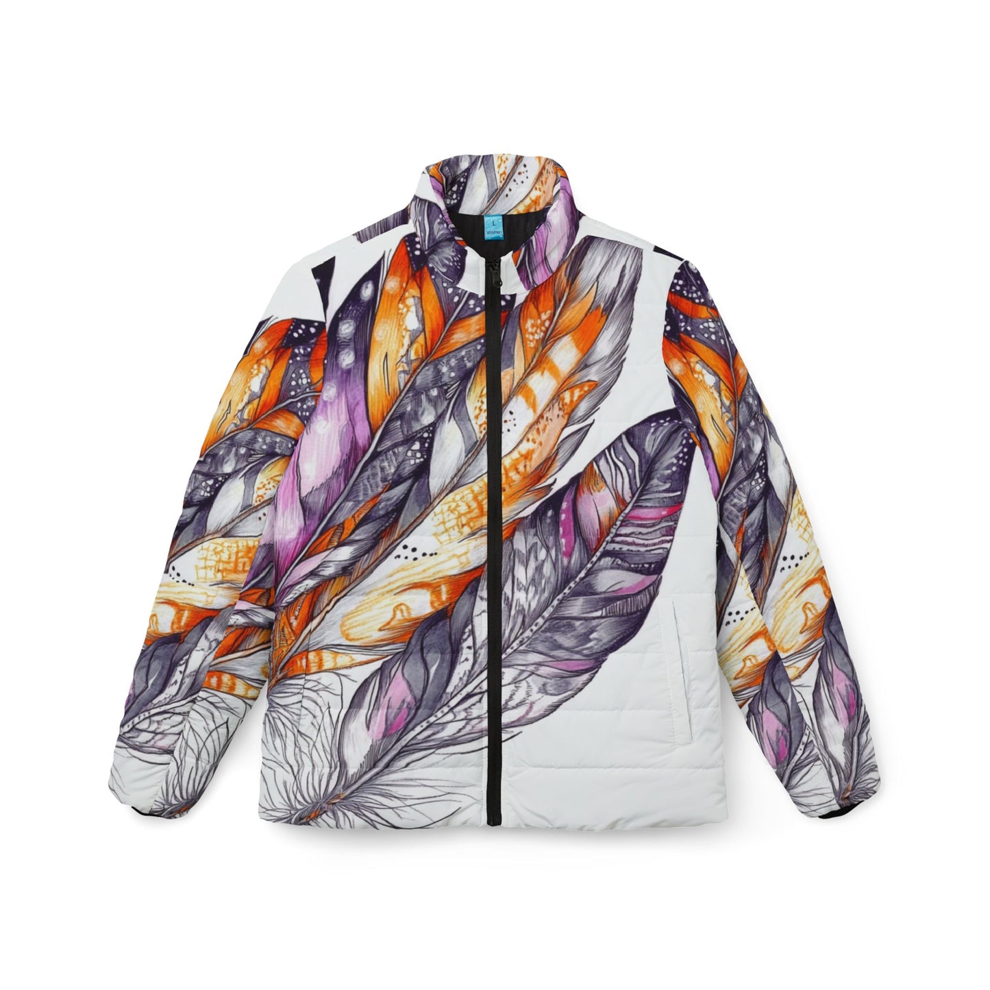 White Feathers, Women’s Puffer Jacket (AOP)