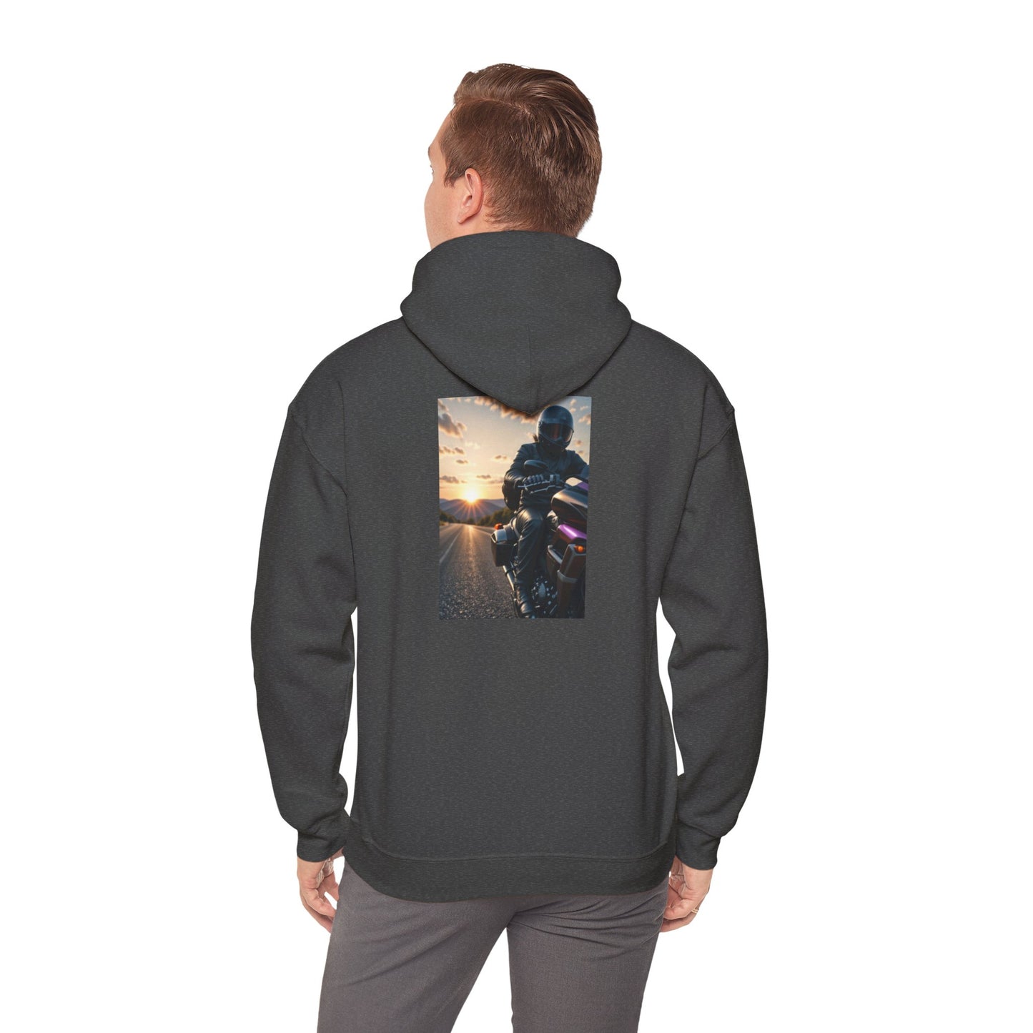 Start of Sunset, Motorcycle, Unisex Heavy Blend™ Hooded Sweatshirt, AI Assisted Design