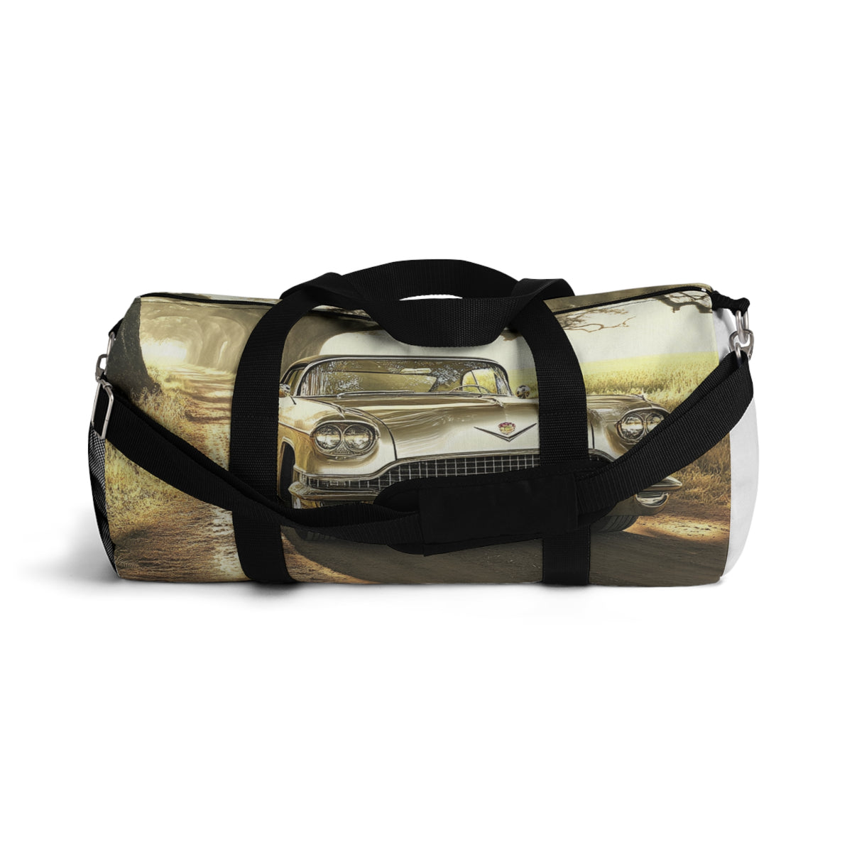Vintage Golden Cadillac Car Duffel Bag — Retro Roadtrip Travel Gear