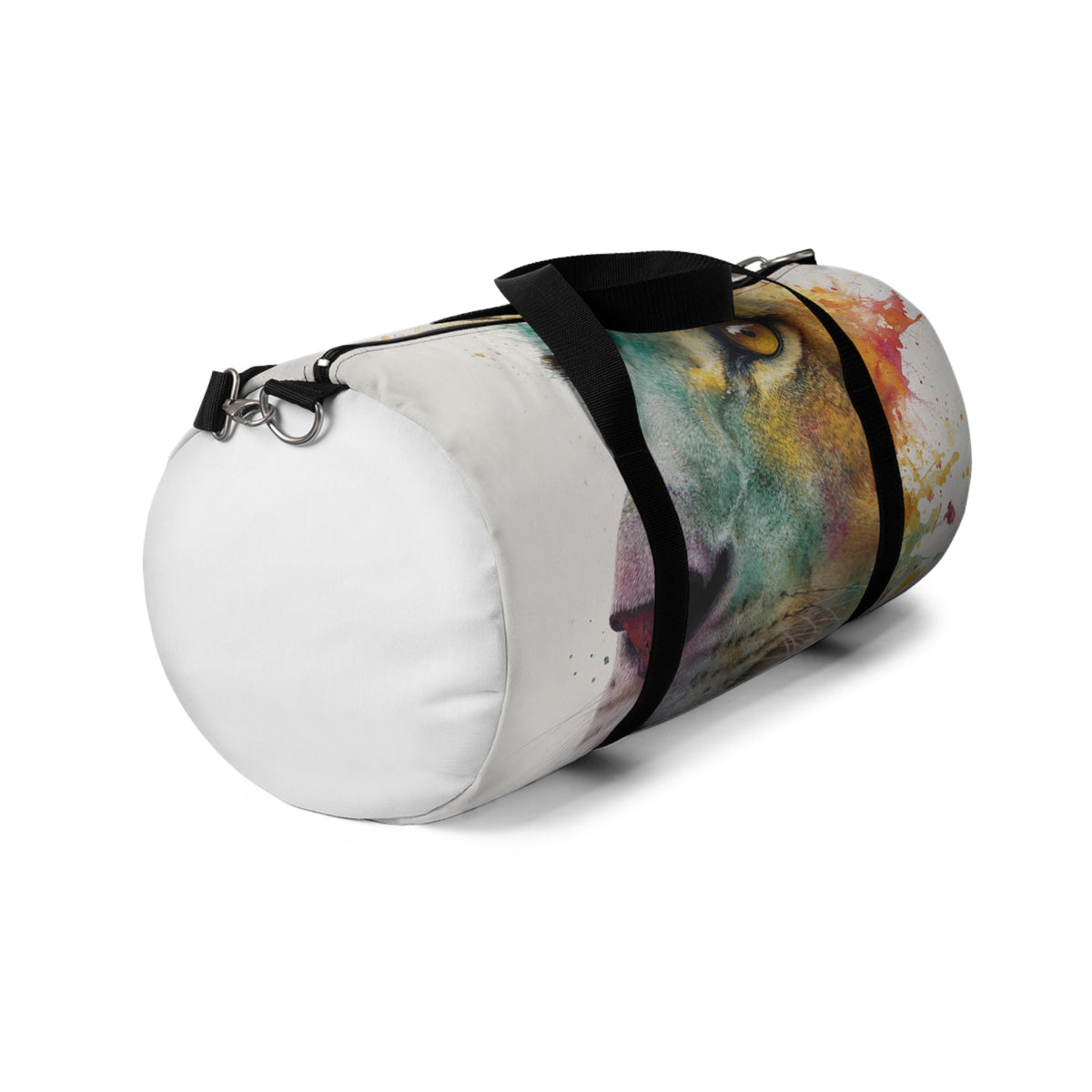Soul of a Lion, Watercolor Lion Duffel Bag — Colorful Animal Print Travel Gym Bag