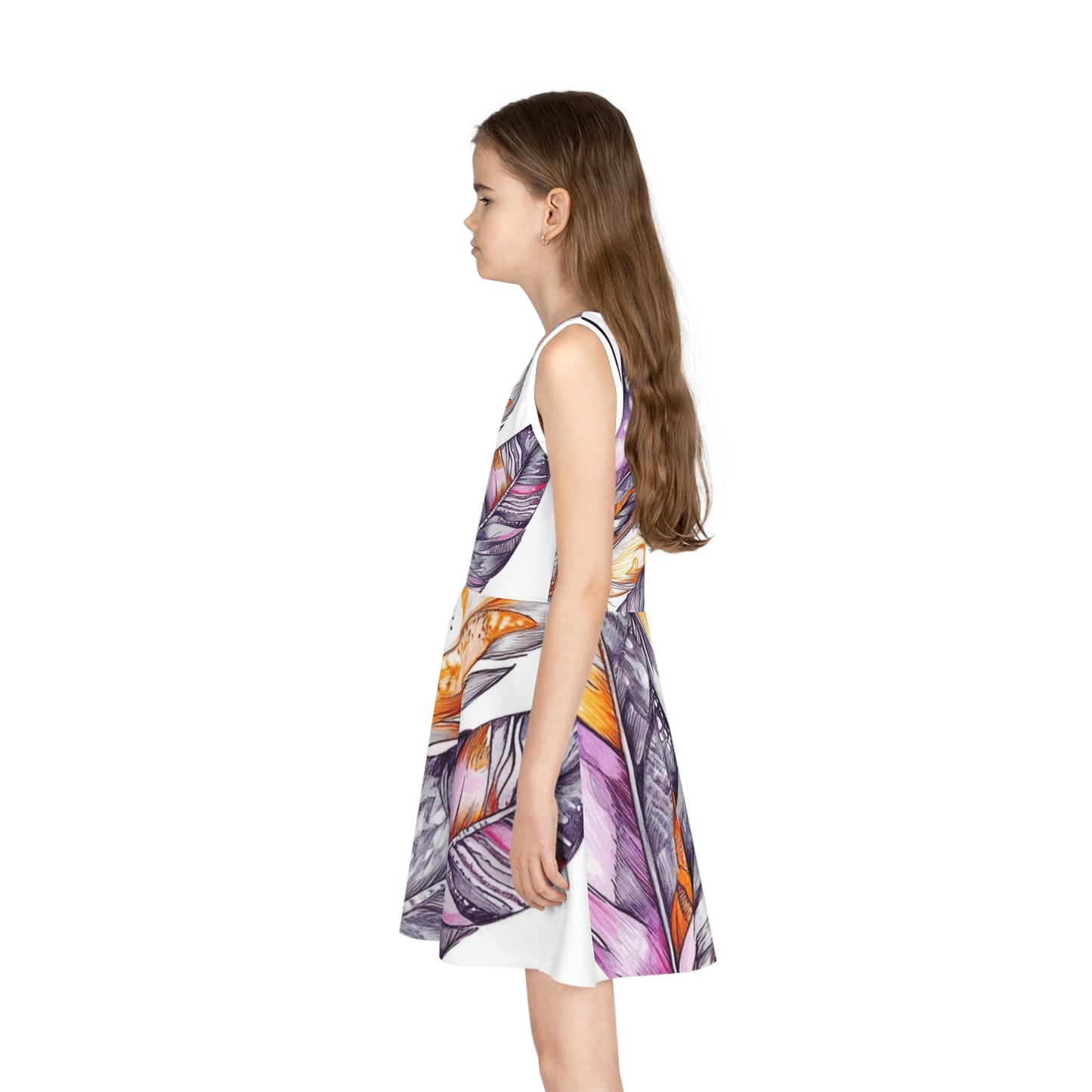 White Feathers, Girls' Sleeveless Sundress (AOP)