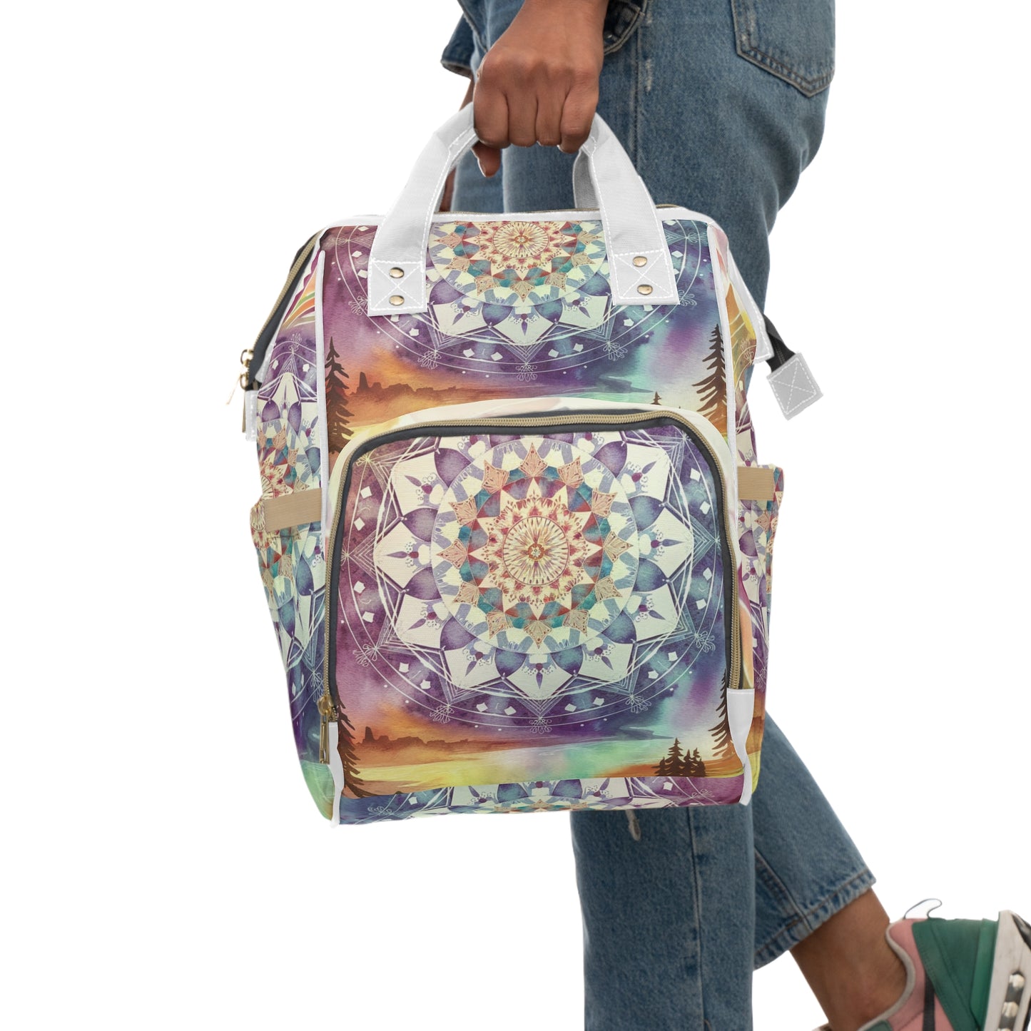 Geometric Pastel Rainbow, Multifunctional Diaper Backpack