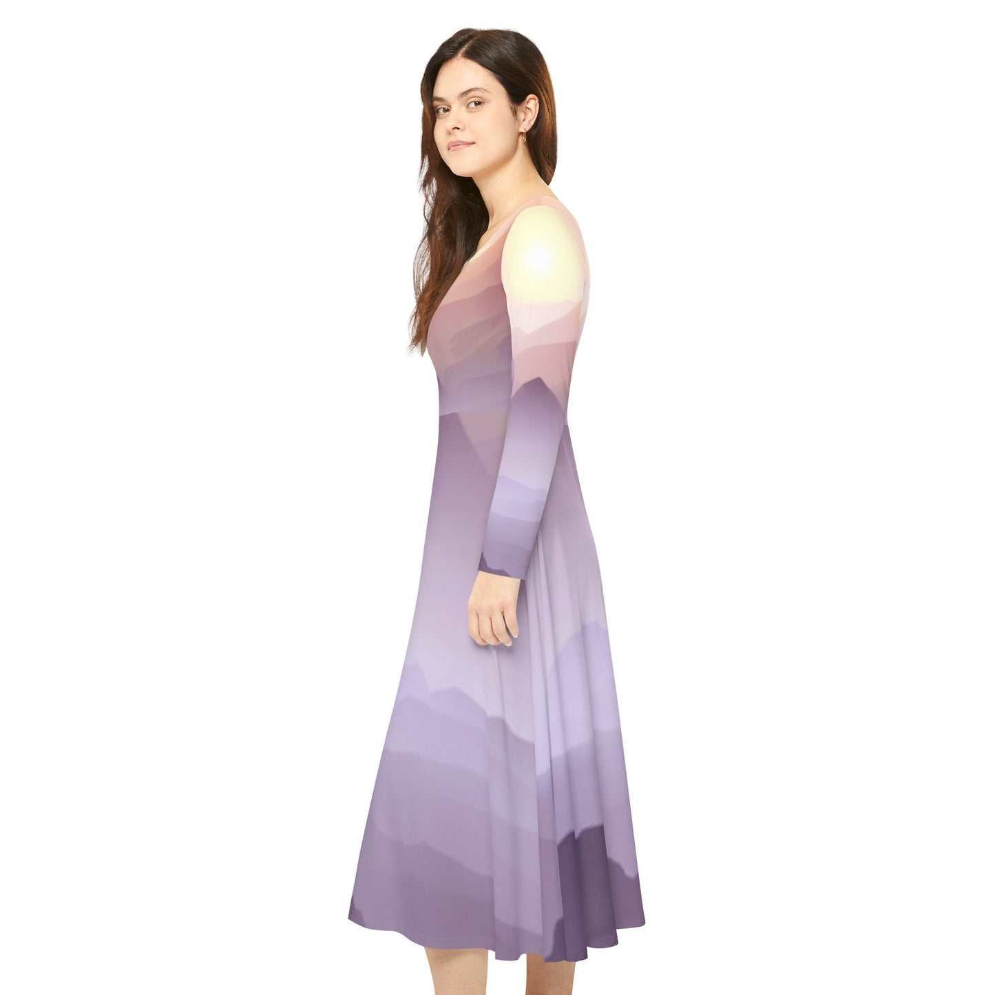 Purple Mountains, Women's Long Sleeve Dance Dress (AOP)