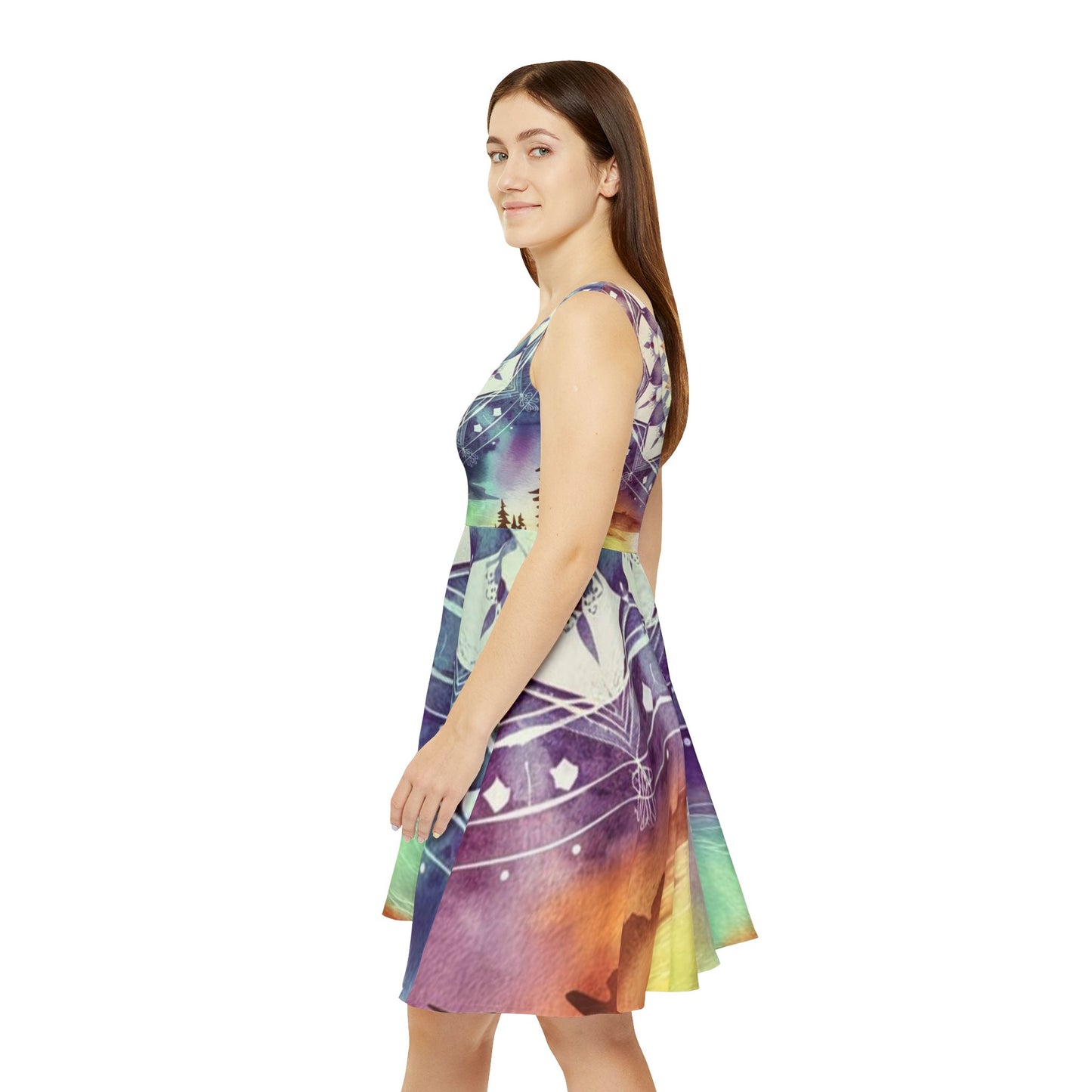 Geometric Pastel Rainbow, Women's Skater Dress (AOP)