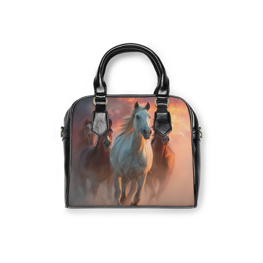 Running on Sunlight, Horse Print Shoulder Handbag — Running Horses Sunset Artwork Purse