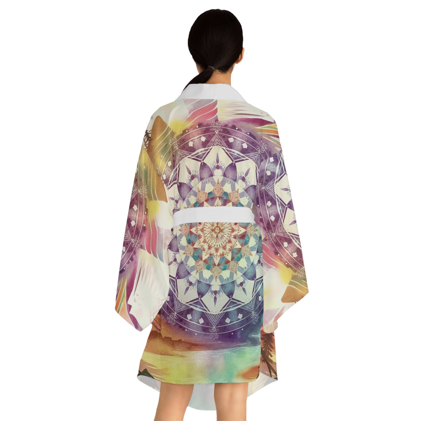 Geometric Pastel Rainbow, Long Sleeve Kimono Robe (AOP)