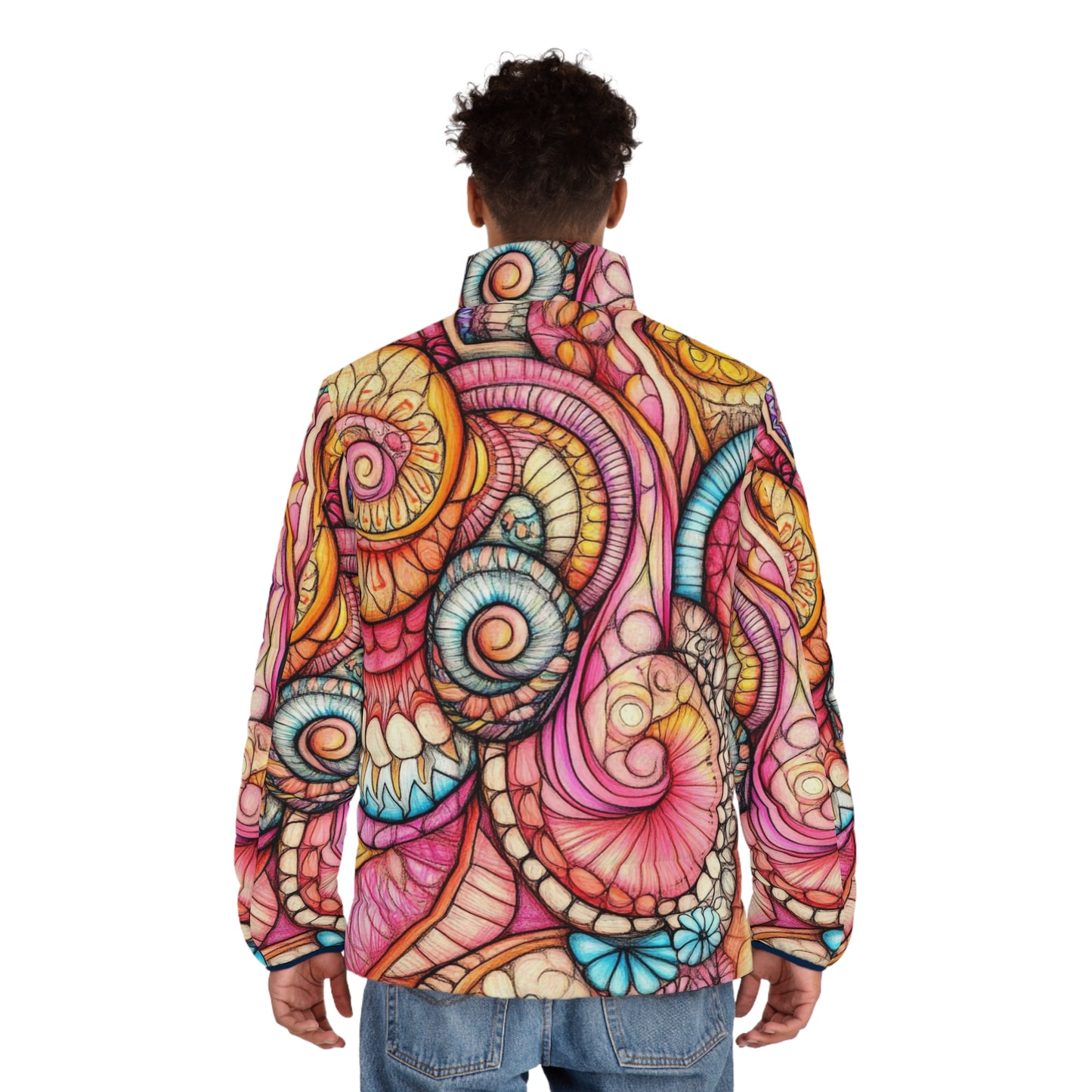 Abstract Seashell, Men's Puffer Jacket (AOP)