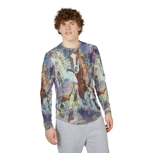"Free as the Breeze" Men's UV Protection Long Sleeve Shirt, Stylish Outdoor Apparel, Gift for Horse Lovers, Sun Protection Top