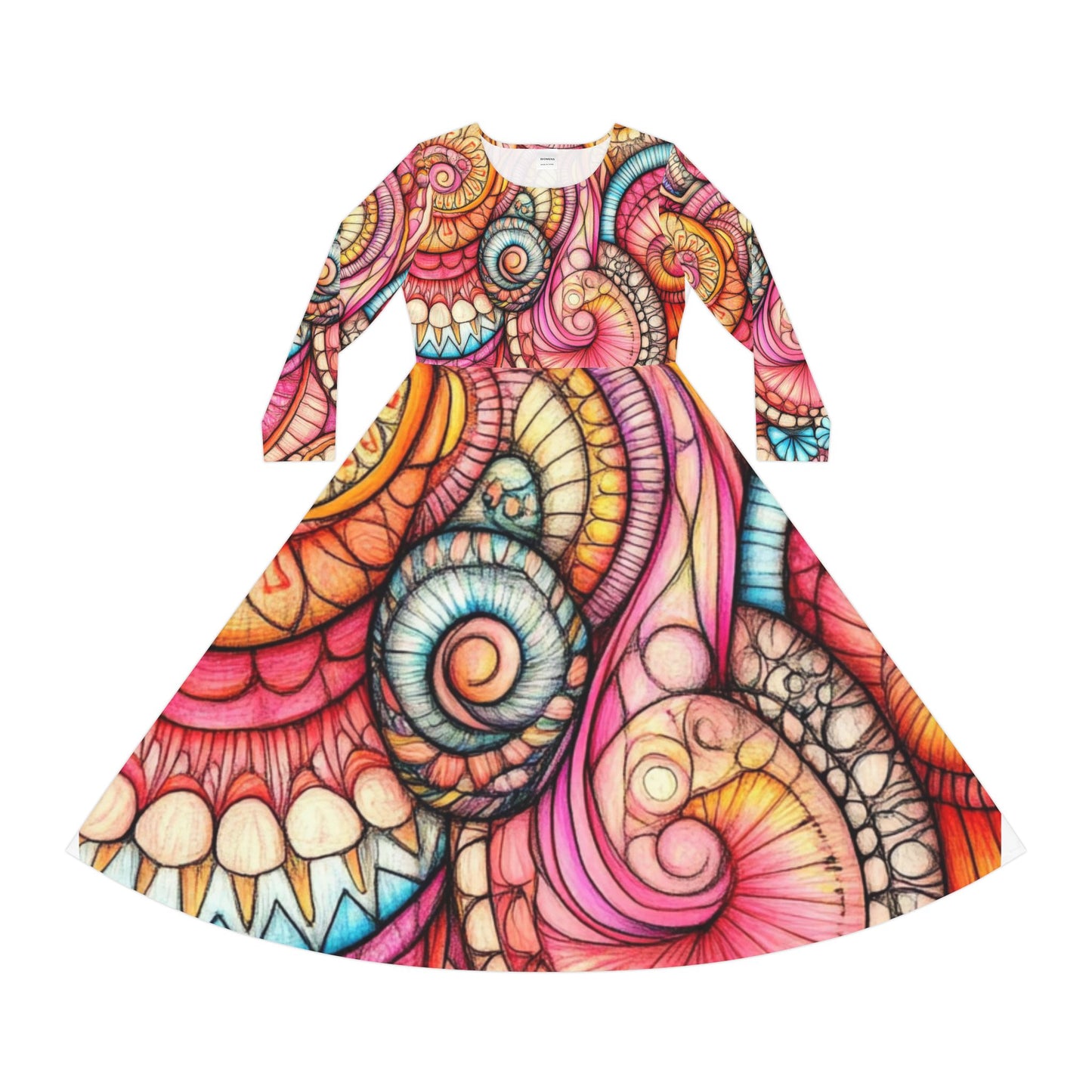 Abstract Seashell, Women's Long Sleeve Dance Dress (AOP)