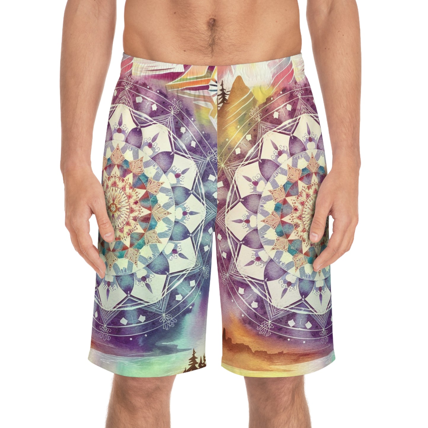 Geometric Pastel Rainbow, Men's Board Shorts (AOP)